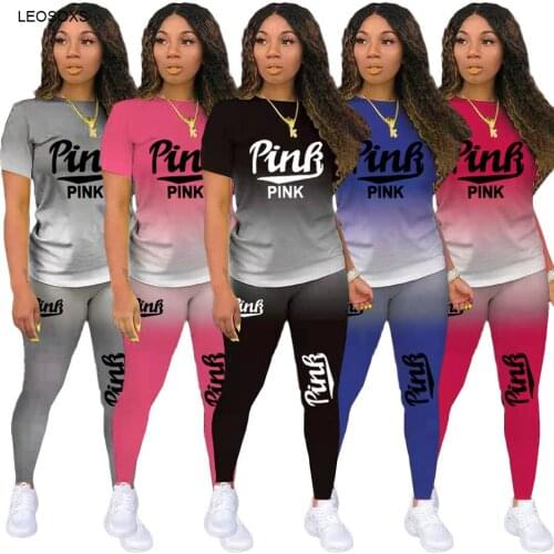 2021 Womens Summer Suits Casual Printed Gradient Short-sleeved Trousers Home Service Two-piece Suit Fitness Sportswear