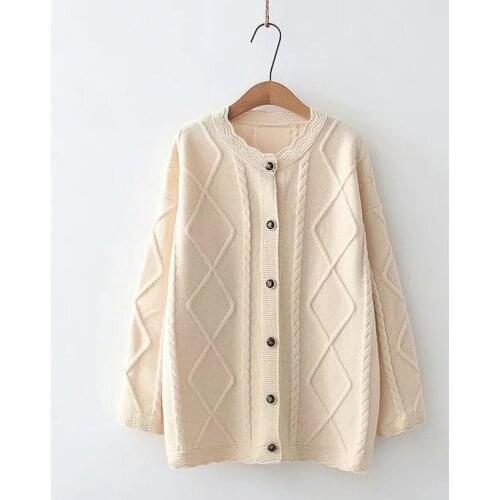 Korean Fashion Chic Knit Women Cardigan 2021 Winter Warm Sweater Coat Female Long Sleeve O-neck Casual Jumpers Tops