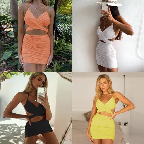Dress Women Summer 2021 new womens clothing Europe and hanging neck lace package buttocks sexy Dresses Casual Vestidos LZY1311