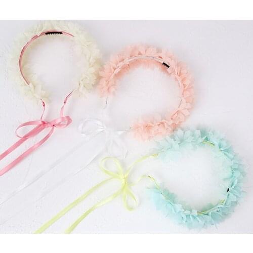 12pcs Fashion Cute Gauze Floral Hair Sticks Chiffon Flower Ribbon Bow Hairbands Headbands Princess Girls Hair Accessories