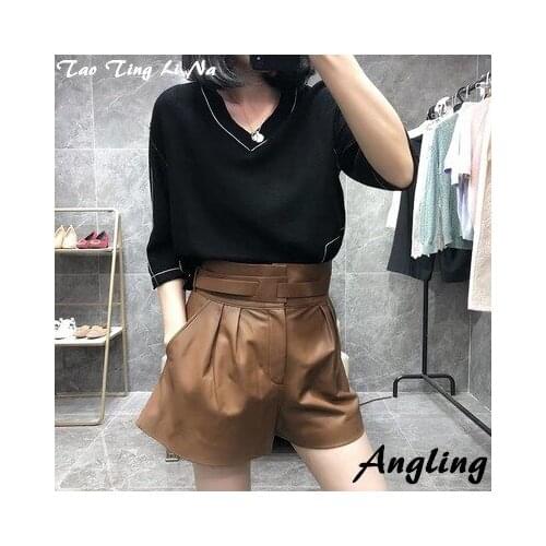 Top brand Fashion 2020 New Genuine Real Sheep Leather Shorts G8 high quality