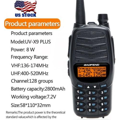 US Stock Baofeng UV-X9 Plus Tri-power 8W/4W/1W Powerful 2-PTT Dual Band Ham Amateur Two Way Radio Walkie Talkie