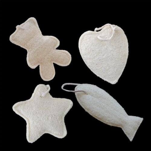Fish Bear Star Heart Shaped Natural Loofah Bath Sponge Animal Shaped Natural Loofah Cleaning Brush W8083