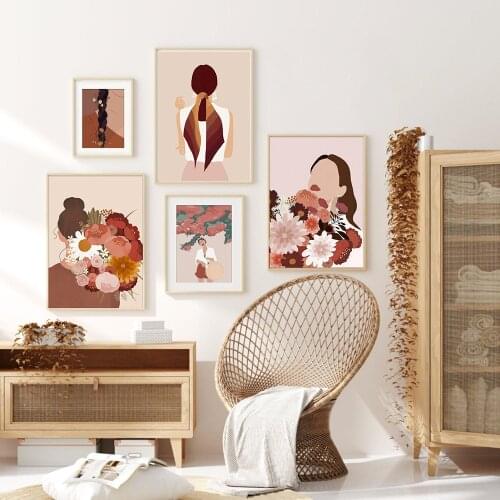 Flower Boho Queen Black Woman Hand Nordic Poster And Print Wall Art Abstract Canvas Painting Print Girl Pictures For Living Room