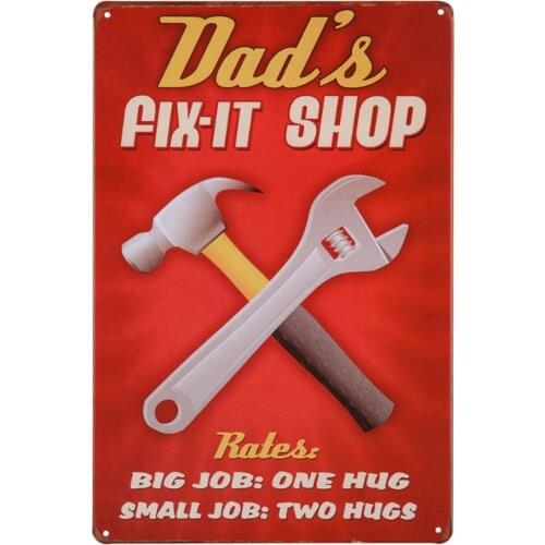 Dads Fix-It Shop Sign,Funny Dad Repair Shop Metal Tin Sign for Birthday Thanksgiving Gifts for Dad