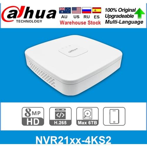 Dahua Original 4K NVR NVR2104-4KS2 NVR2108-4KS2 NVR2116-4KS2 4/8/16CH 1U Lite Network Video Recorder H265 For IP Camera System