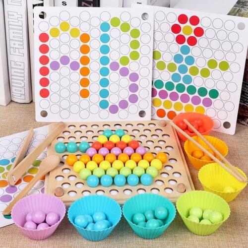 Kids Montessori Wooden Brain Training Math Counting Clip Ball Color Sorting Matching Clip Chopsticks Beads Game Puzzle Board Toy