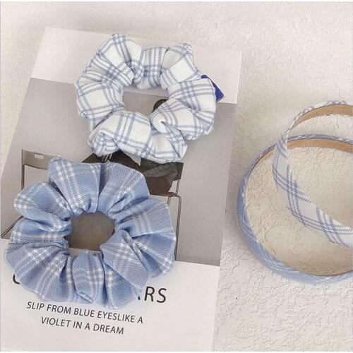 Kawaii Sweet Lolita Side Clip Collection Girl Hair Accessories Girl Cream Blue Plaid Hair Accessories Female Cute Hair Circle