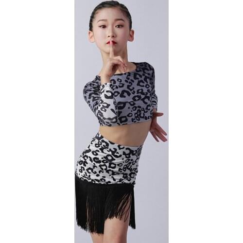 Fringe Latin Dance Set Girls Designer Clothes Stage Costume Leopard Ballroom Practice Wear Tap Dancewear Salsa Outfit DL7998