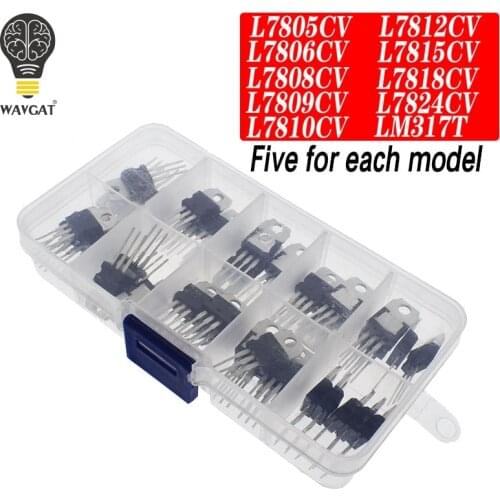 LM317T L7805 L7806 L7808 L7809 L7810 L7812 L7815 L7818 L7824 Transistor Assortment Kit 10value 50PCS Voltage Regulator Box