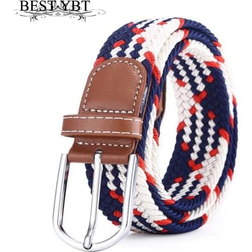 Best YBT 46 Colors Men Women Casual Knitted Pin Buckle Belt Woven Canvas Elastic Expandable Braided Stretch Belts Plain Webbing