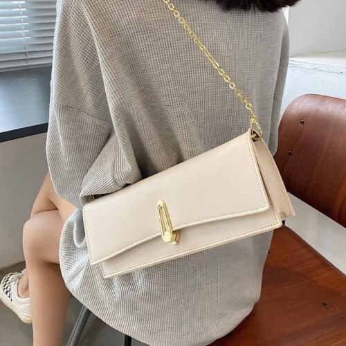 Fashion Branded PU Leather Womens Thick Chain Handbag Female Travel Messenger Bag Solid Color Baguette Shoulder Crossbody Bags