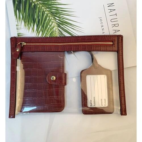 Fashion Women Crocodile Pattern Leather Passport Holder Luggage Tag Zipper Bags Set Travel Accessorries