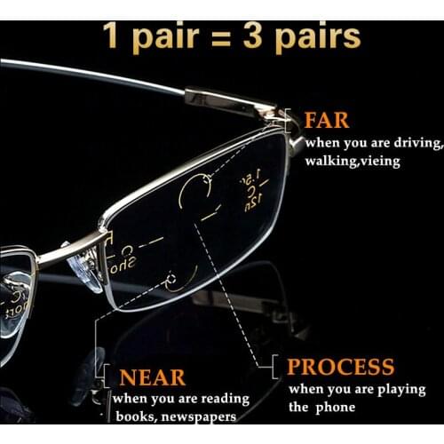 Metal Titanium Multifocal Reading Glasses Men Progressive Bifocal Ray UV Protect Presbyopic Glasses Half Frame Women Eyeglasses