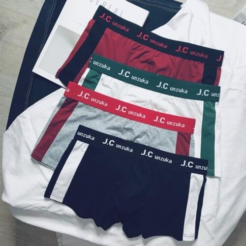 3pcs Man Boxer Underwear Cotton Trend Sports Prints Mens Boxer Shorts Solid Color Pants Sweat-Absorbent Student Underpants