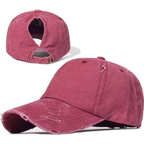 Washed Cotton Ponytail Baseball Caps Woman Adjustable Sports Hat Messy High Bun Hat Casual Solid Color Mesh Trucker Baseball Cap