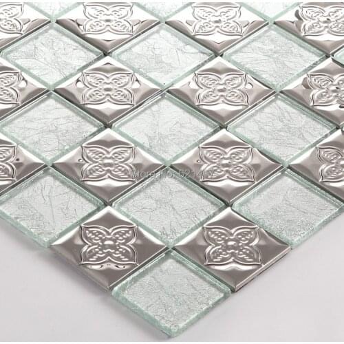 New! white color crystal glass mixed stainless steel metal tile for kitchen backsplash tile bathroom shower hallway wall mosaic