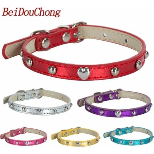 Wholesale Pu Leather Studded Dog Collar Perro Pet Neck Strap Heart Shaped Adjustable Puppy Pet Dog Cat Supplies