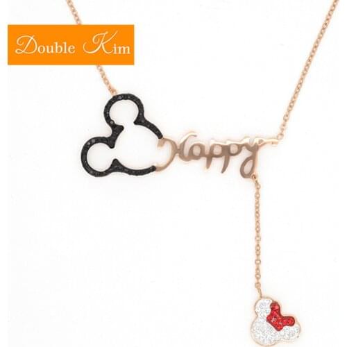 Happy Cartoon Mouse Pendant Necklace Titanium Steel Chain Necklace Inlaid Crystal Fashion Trendy Women Jewelry Birthday Gift