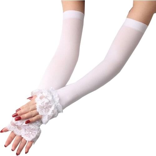 1 Pair Lace Arm Sleeve Covered Elastic Sleeve Driving Gloves Long Fingerless Summer Sunscreen Lace Gloves Women Ice Silk Mittens