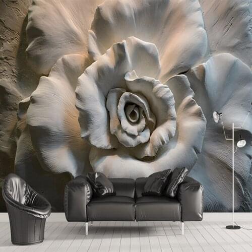 Custom Mural Wallpaper Wall Covering 3D Relief Rose Flower Wall Painting Living Room Sofa TV Background Wall Cloth Home Decor 3D