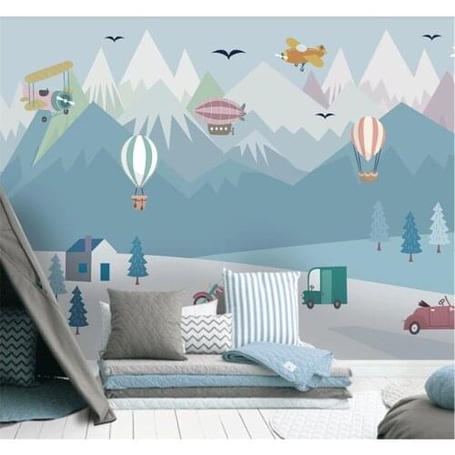 Xuesu Custom wallpaper 8D waterproof wall cloth blue cartoon balloon airplane car children room background wall painting