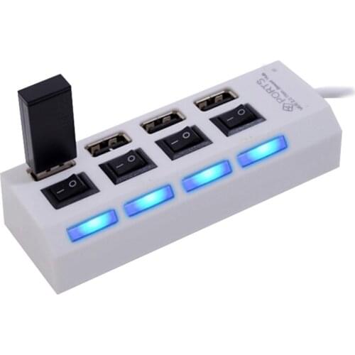 Portable 4 Ports High Speed USB 2.0 Hub Mini Hub 480 Mbps On/Off Switch Hub USB Splitter Adapter For PC Laptop