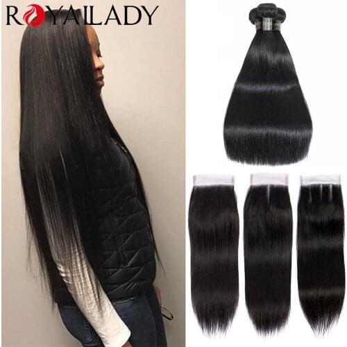 Straight Bundles With Closure Brazilian Human Hair Straight Hair 3 Bundles with Lace Closure Long Length Remy Hair Extensions