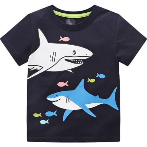 Jumping Meters Summer Boys T shirts With Sharks Print Cotton Short Sleeve Kids Clothing Kids Tees Tops Toddler Shirts