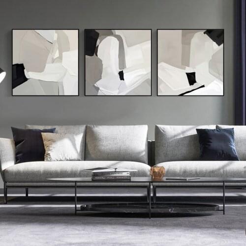 Nordic Abstract Geometric Gray White Black Color Block Canvas Painting Wall Frameless Picture Poster Living Room Home Decoration