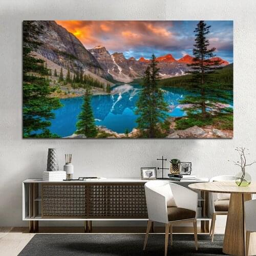 Nordic Forest Canvas Wall Art Print Painting Mountain Lake Landscape Poster Nature Decorative Picture for Interior Home Decor