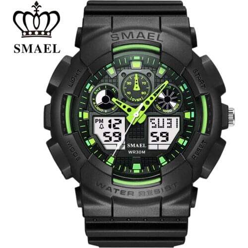 SMAEL Men Sports Watches Digital Double Time Chronograph Watch Clock Watwrproof Week Display Wristwatches Relogio Masculino 1027