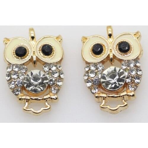 Owl 10pcs 22*15mmDIY Decorative Crystal Pendant Rhinestone Buttons Handmade Sewing golden metal accessories