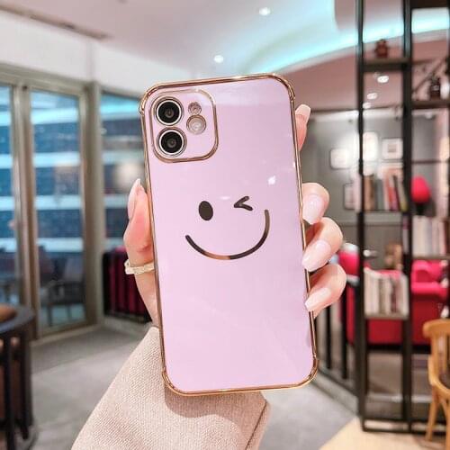 Ultra-thin Cute Smile Gold Plated Silicone Phone Case For iPhone 13 11 12 Pro XS Max XR 8 7 Plus Luxury Plating Cover Funda