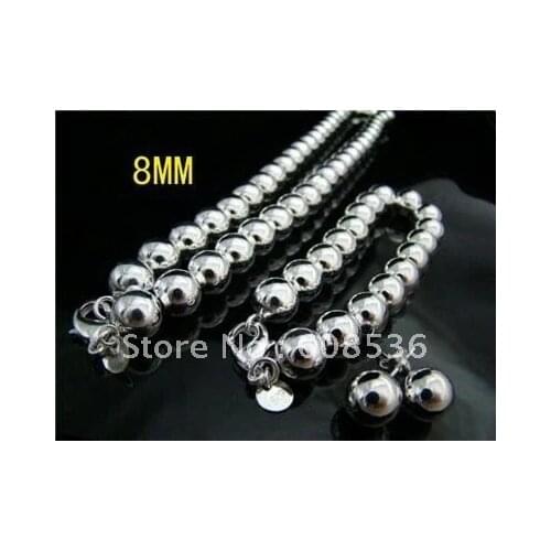 Fashion jewelry, Hot S925 Silver color Jewelry Sets Necklace & bracelet, 8MM SOLID BEAD S103