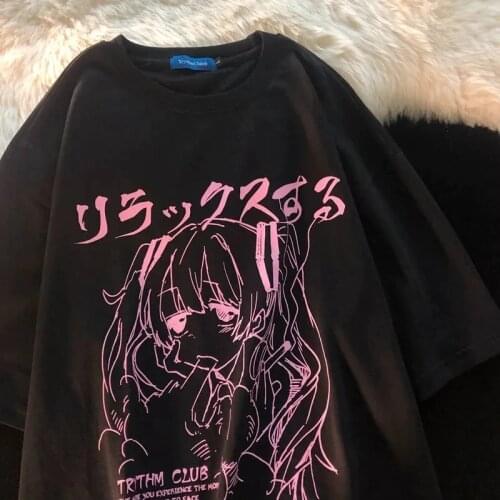 Women Sweet punk T-shirt summer Japanese Harajuku style anime print loose short sleeve shirt top street gothic clothing vintage