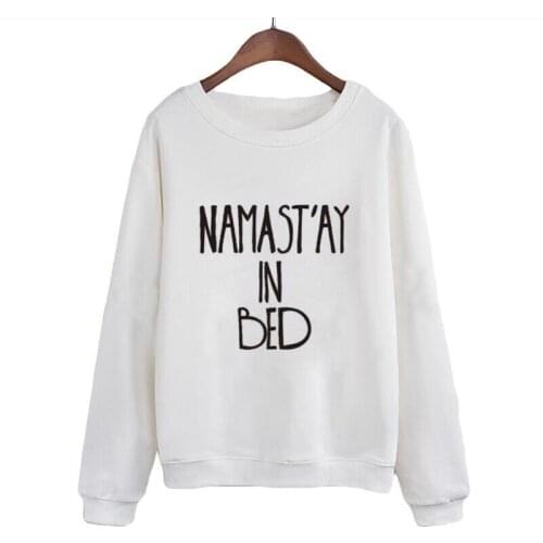 Women Funny Crewneck Hoodies Lazy Tracksuit Black White Pullover Loose Size XXL Namastay In Bed Sweatshirt