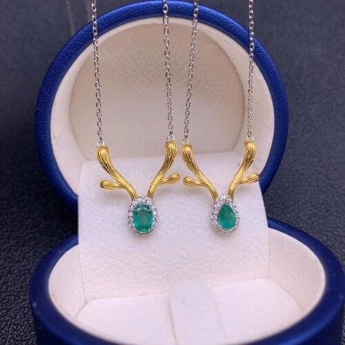 Horn style exquisite green natural emerald necklace for women silver jewelry round natural gem date love gift lucky birthstone