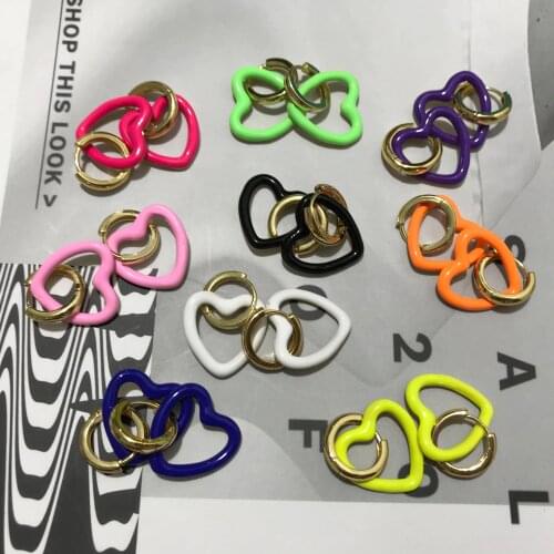 10 Pairs Heart Love Earrings Rainbow Summer Colors Earrings Heart Earrings for Women Trendy Enamal Colors Earrings