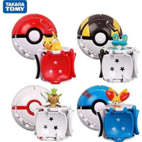 TAKARA TOMY 4pcs PokeBalls Action Toy Figure Figure 7cm Ball Pikachu Doll Animation Movie Toy Figure Children’s Educational Gift