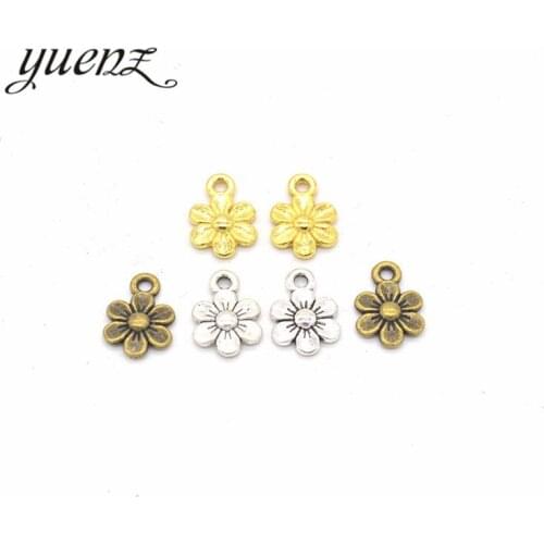 50 Pcs 14*10 mm Antique Silver color Tone flower Charms DIY Jewelry Making Q102