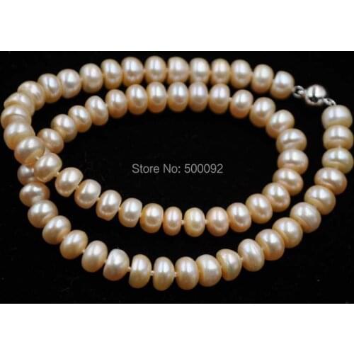 AA++ 8mm natural pink pearl necklace 17" magnetic ball clasp free shipping
