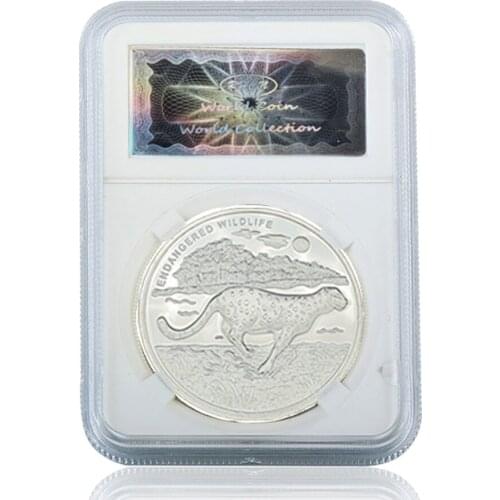 African Congo Endangered Wildlife Leopard Silver Coin Challenge Collectibles For Business Gifts W/ Acrylic Case