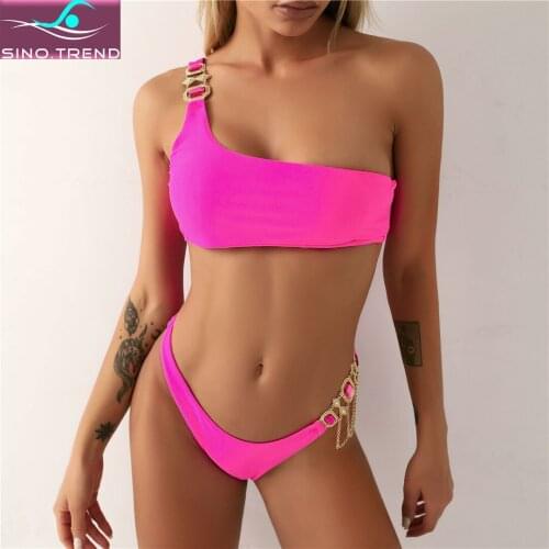 Sexy 6 Color Bling Diamond Bikini Set Female One Shoulder Swimsuit Women Solid Swimwear Two-pieces Bather Bathing Suit