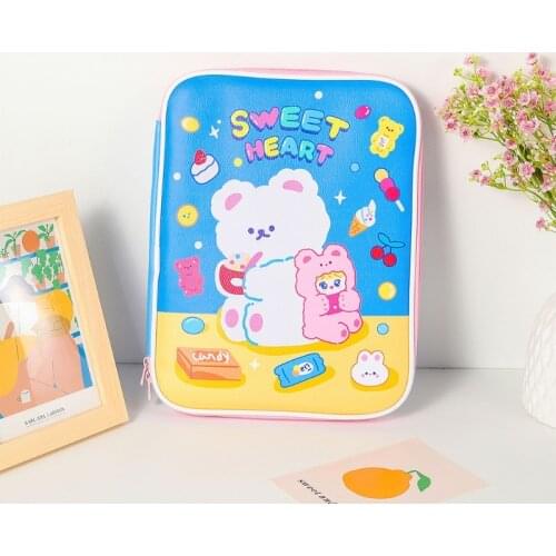 Korean Style Cartoon Laptop Faux Leather Sleeve Carrying Case Tablet Cover Protector Pouch Zipper Inner Bag Portable 9.7-11 066C