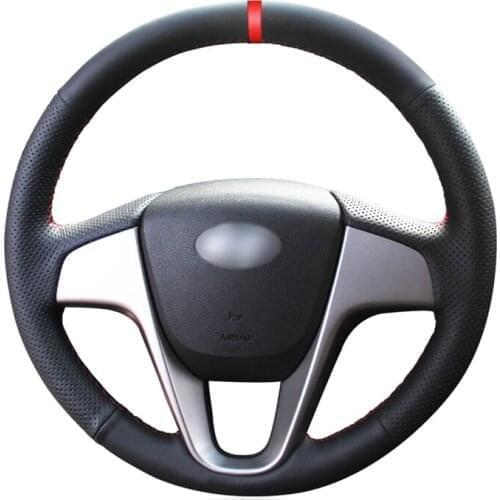 Black PU Artificial Leather Car Steering Wheel Cover for Hyundai Solaris (RU) 2010-2016 Verna 2010-2016 i20 2009-2015 Accent