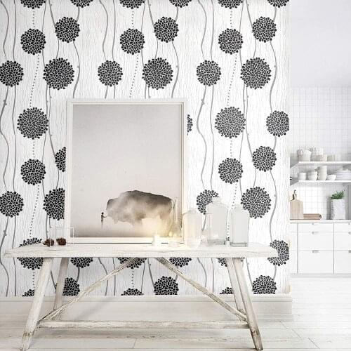 Home Sliver/Black/White Stripes Floral Wallpaper Wall Decor Peel and Stick Metalic Vinyl Self Adhesive Contact Paper Decor