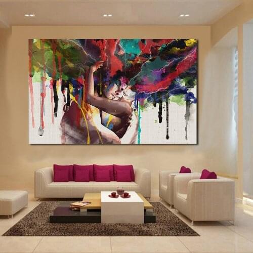 JQHYART Canvas Art Wlong Love Kiss Printed Painting Paintings For Living Room Wall No Frame Decorative Pictures Abstract Art