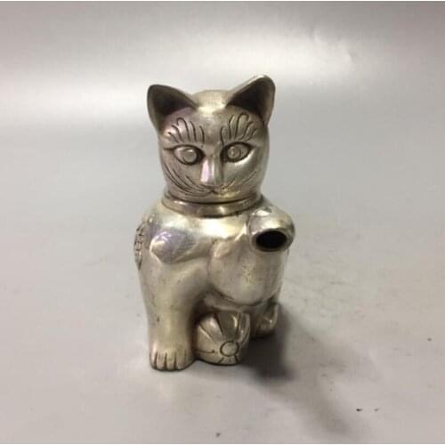 China White copper wealth cat teapot crafts statue