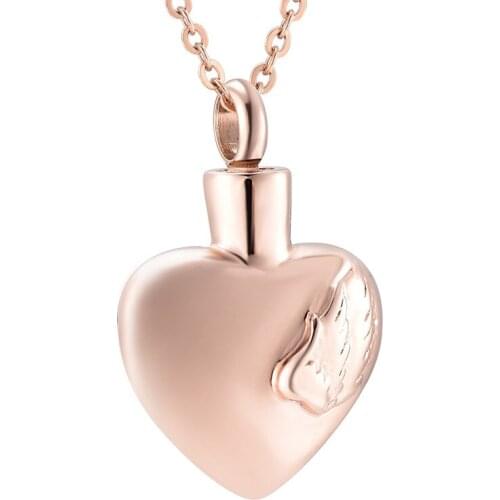 Angel Wing On Heart Ash Keepsake Urn Necklace Memorial Jewelry Hold Ashes Cremation Urn Pendant Necklace For Pet/Human Ashes